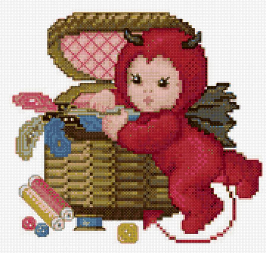 Чертенок1 - чертенок, шкатулка, ребенок, шалунишка, швейные - предпросмотр