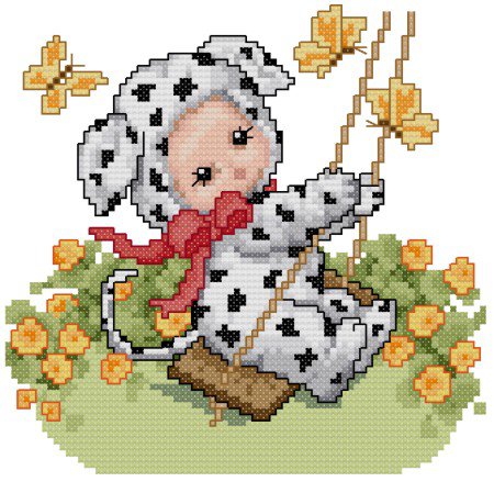 Далматинчик - далматин, качели, ребенок - оригинал