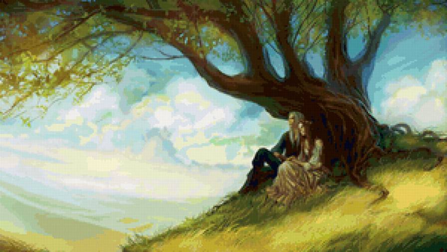 Пара - девушка, парни, люди, любовь, природа, парень, дерево - предпросмотр