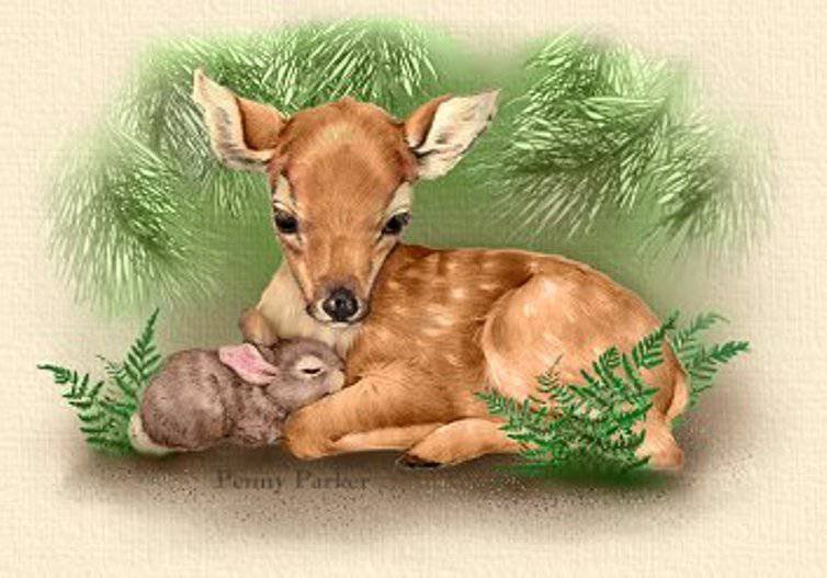 Друзья - животные, дети, открытка - оригинал