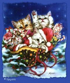 Котята в санях - зима, сани, снег, кошки - оригинал