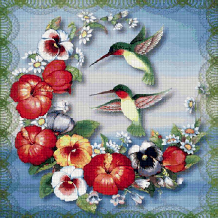 Подушка - подушка, цветы, птицы - предпросмотр