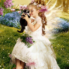 Схема вышивки «девочка и котенок»