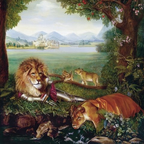 Царская фамилия - лев, природа, львица, животные, живопись - оригинал