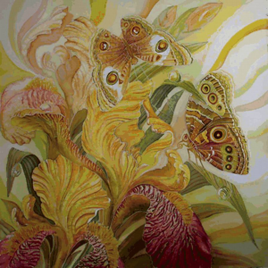 Бабочки и цветы - подушка, цветы, живопись, бабочки - предпросмотр