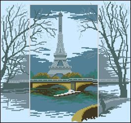 париж - река, эйфелева башня, город, башня, деревья - оригинал