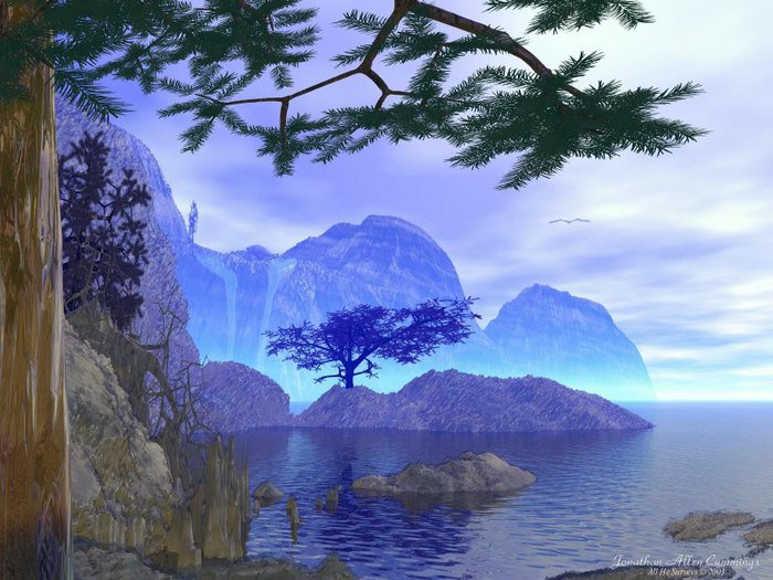 пейзаж - море, пейзаж, природа, горы, дерево - оригинал