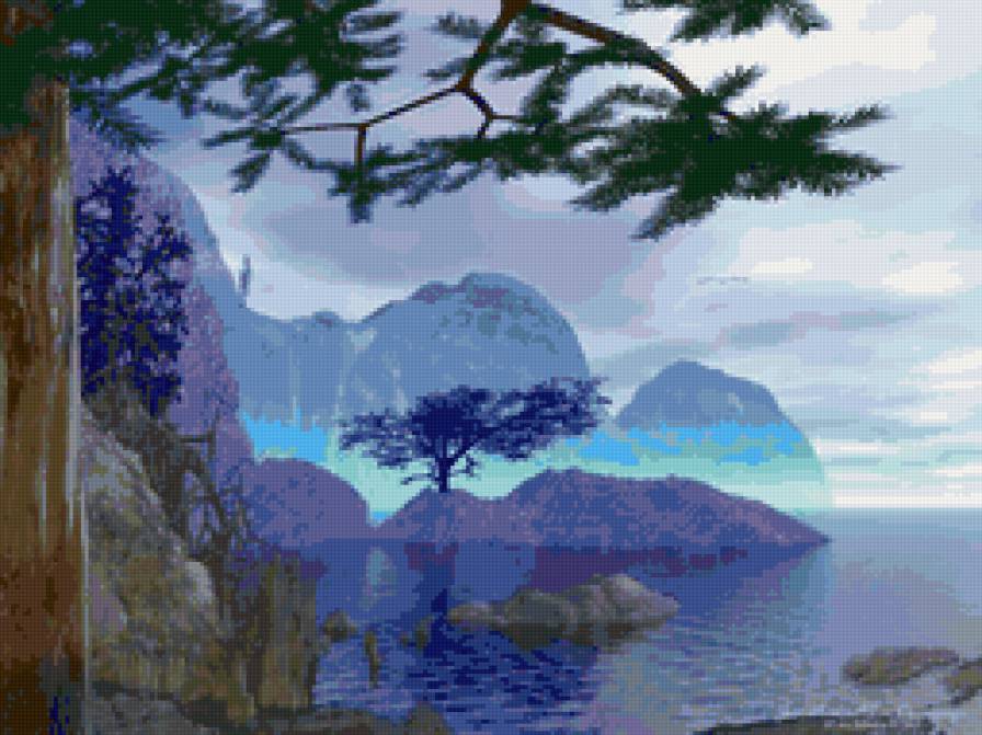 пейзаж - природа, горы, пейзаж, дерево, море - предпросмотр