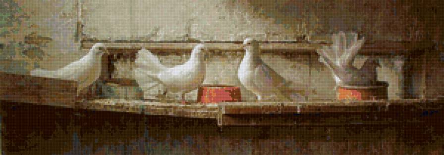 голуби - птицы, живопись, картина - предпросмотр