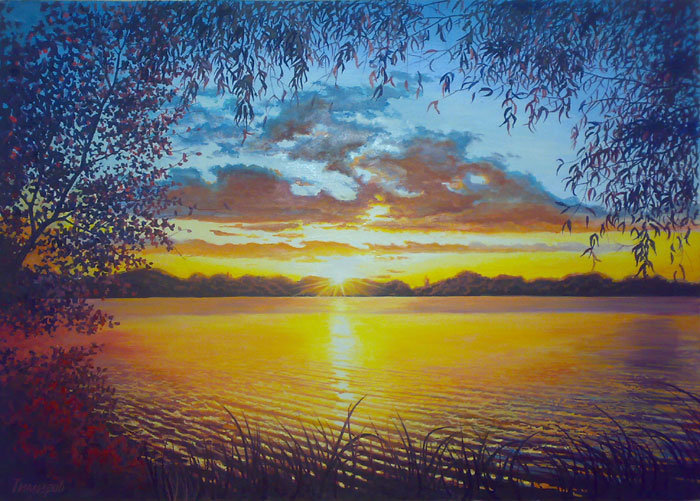 Закат на озере - закат, озеро, пейзаж - оригинал