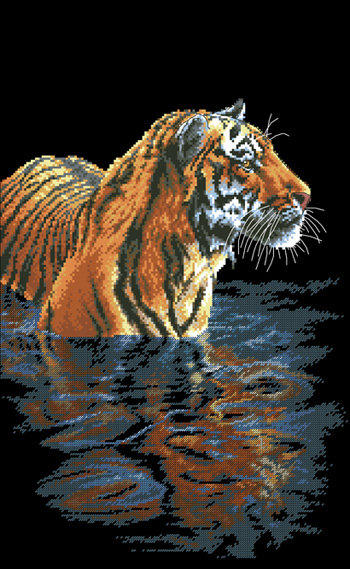Тигр - вода, ночь, тигр, озеро - оригинал