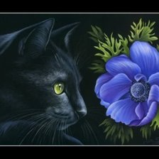 Оригинал схемы вышивки «Кот и цветы» (№29158)