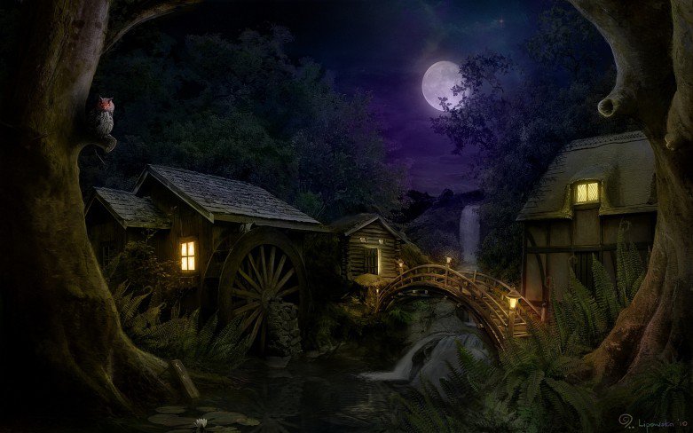 ночь - пейзаж, деревня, ночь - оригинал
