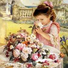 Оригинал схемы вышивки «Девочка и цветы» (№30153)