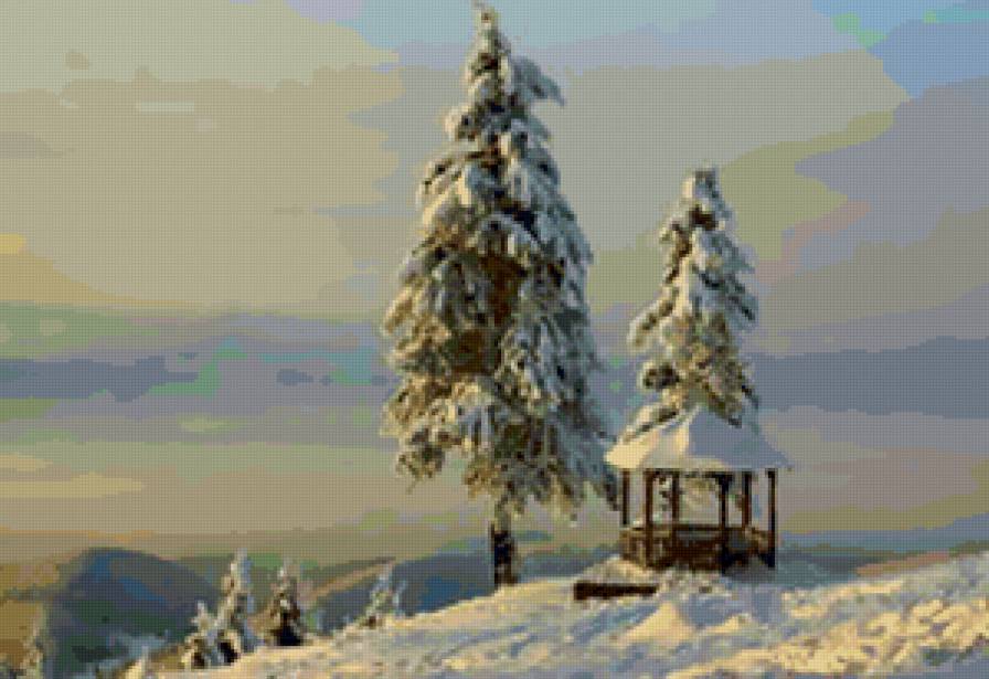 зимний пейзаж - зима, ели, снег, пейзаж, деревья - предпросмотр