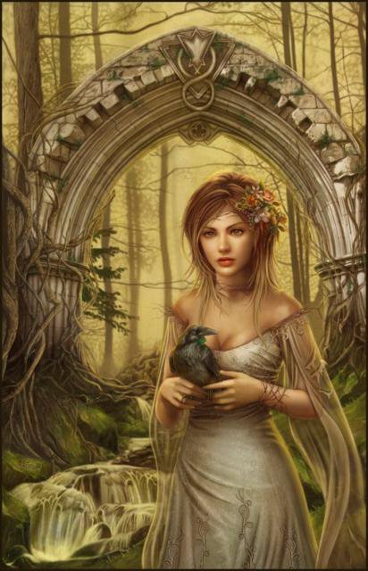 девушка с птицей - фентези, женский образ - оригинал