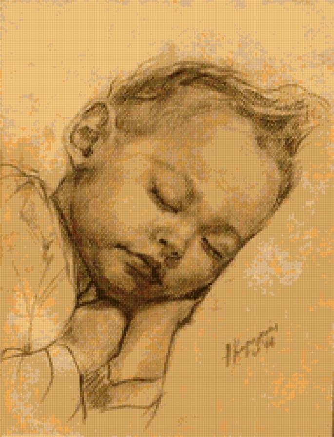 Сладкий сон - живопись, монохром, дети - предпросмотр