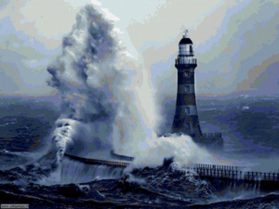Маяк - волна, маяк, буря - предпросмотр