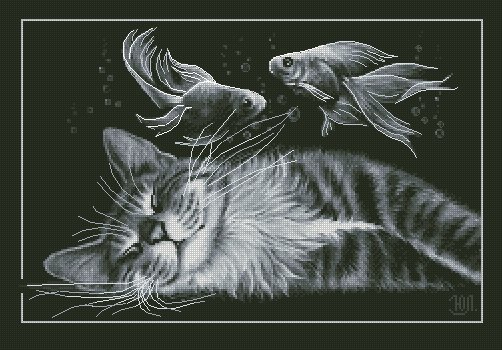 Спящий кот - кот, рыбы, животные - оригинал