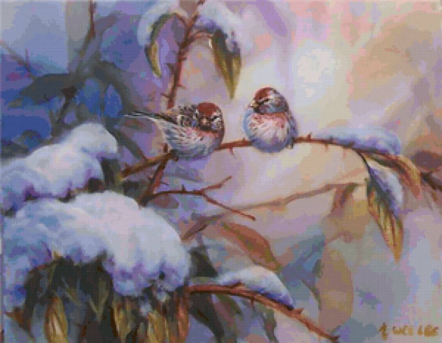 Серия "Птицы. Воробьи" - пейзаж, птицы, зима, воробьи - предпросмотр