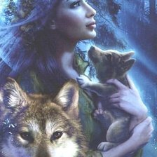 Оригинал схемы вышивки «девушка с волками» (№32906)