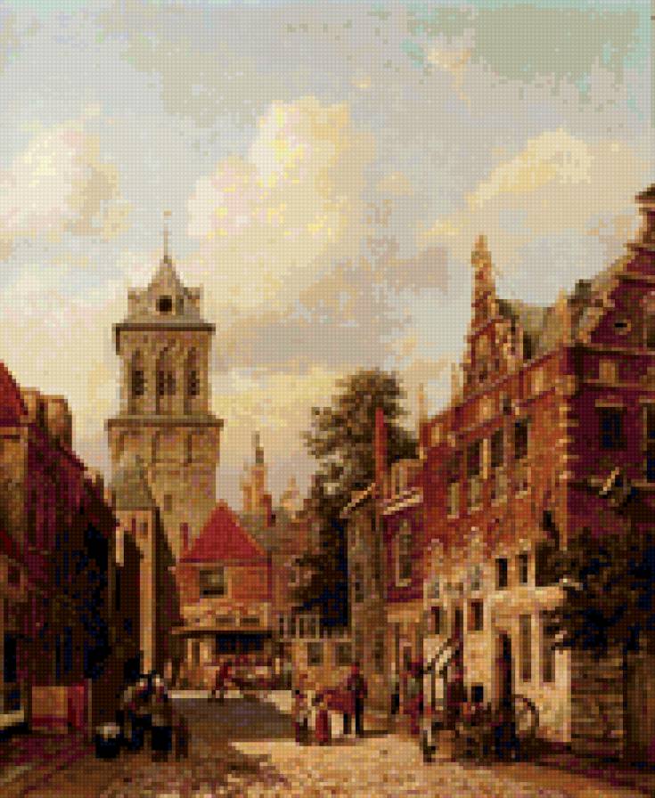 Городской пейзаж - улица, город, живопись, пейзаж - предпросмотр