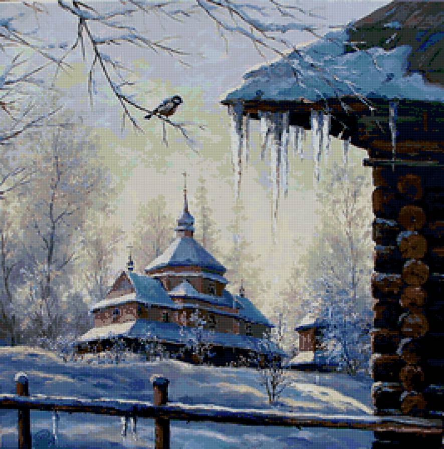№33453 - храм, природа, домик, зима, пейзаж - предпросмотр