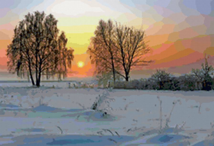 зимний пейзаж - пейзаж, деревья, вечер, лес, зима - предпросмотр