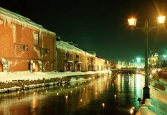 ночной город - ночь, река, свет, зима, фонарь, город - оригинал