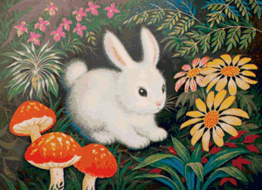 Зайчик - заяц, цветы, животные, зайка, цветочки, зайчонок - предпросмотр