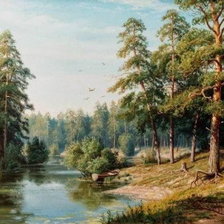 Оригинал схемы вышивки «Лес у реки» (№34550)