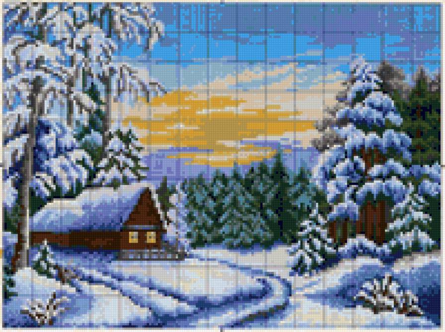 Готовая Схема "Зимний домик" - домик, природа, зимний пейзаж, зимние домики, домики, зима, снег - предпросмотр