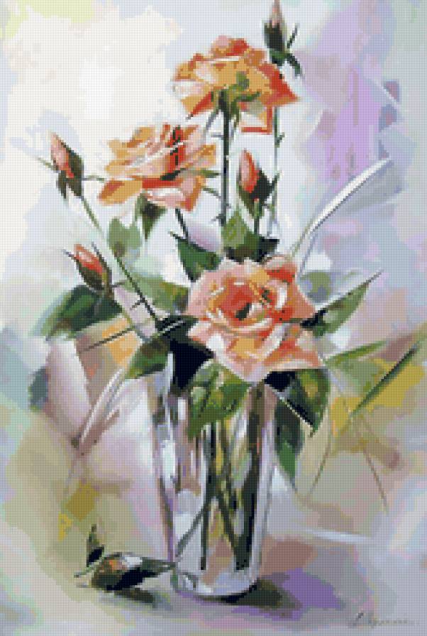 Розы - букет, ваза, цветы, живопись - предпросмотр