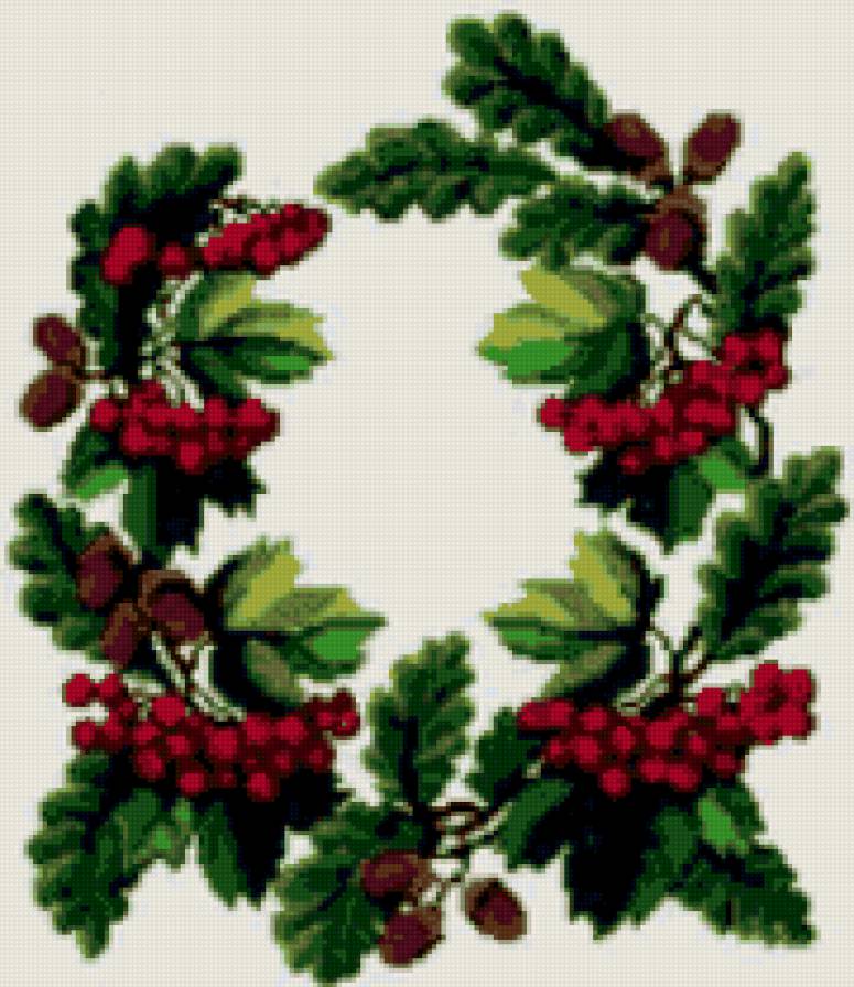 узор для рушника - дубовые ветки, рушник, рябинка, венок - предпросмотр