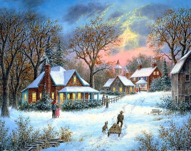 Серия "Пейзажи" - зима, домик, пейзаж - оригинал