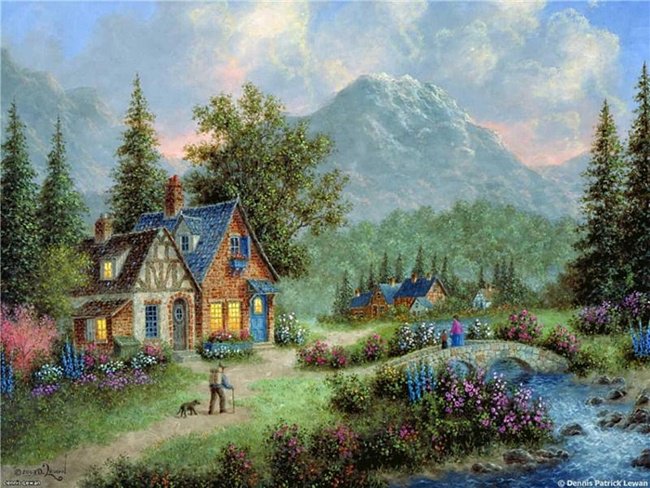 Серия "Пейзажи" - домик, пейзаж, озеро - оригинал