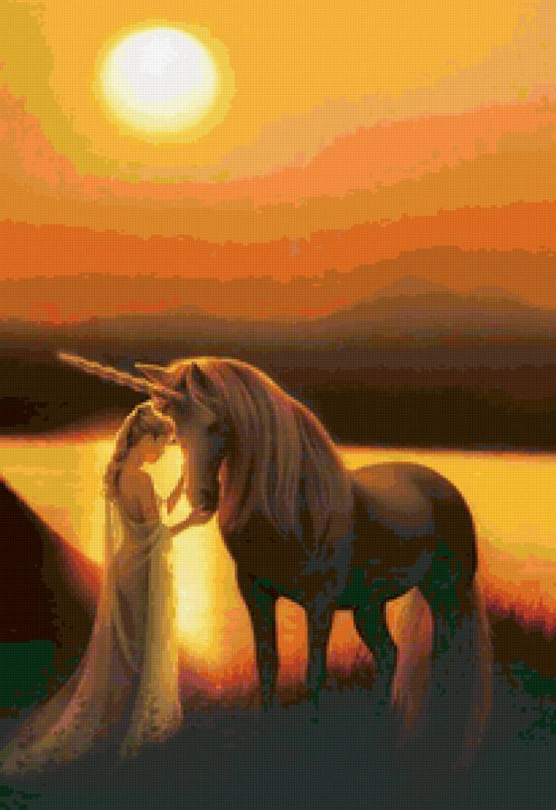 На закате - девушка, лошадь - предпросмотр
