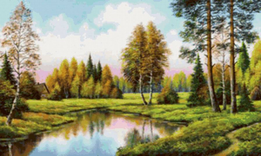 Ранняя осень - река, живопись, осень, природа, пейзаж, картина - предпросмотр