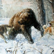 Оригинал схемы вышивки «Охота на медведя» (№38453)