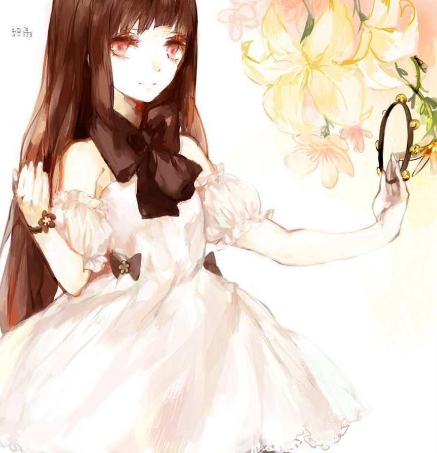 Девушка и лилии - лилии, цветы, девушка, аниме - оригинал