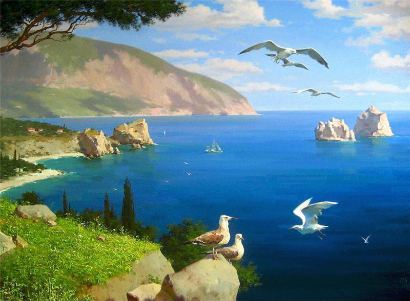 море - природа, пейзаж, море, чайки - оригинал