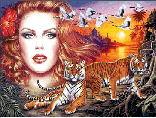 Девушка и тигры - девушки - оригинал