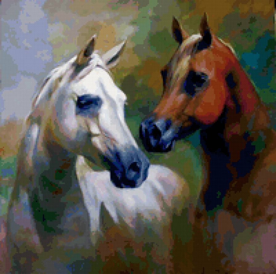 лошади - живопись, природа, животные - предпросмотр