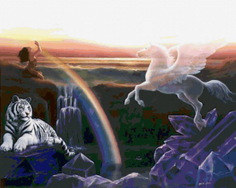 Фэнтези - животные, девушка, живопись - предпросмотр