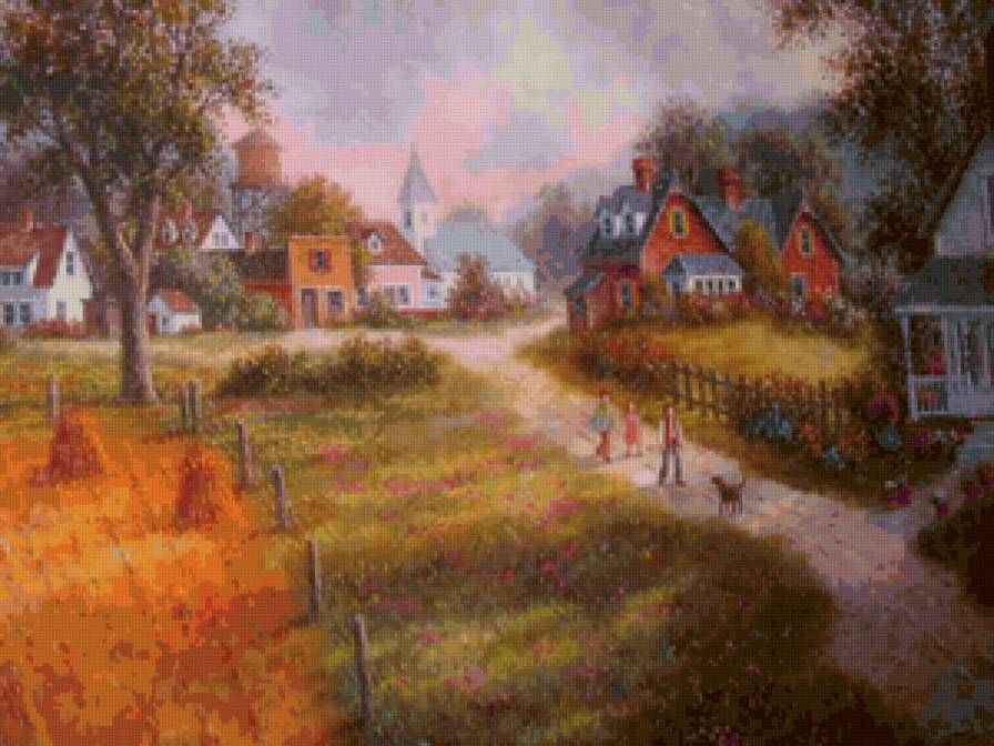 Серия "Пейзажи" - люди, пейзаж, дорога, домик, осень - предпросмотр