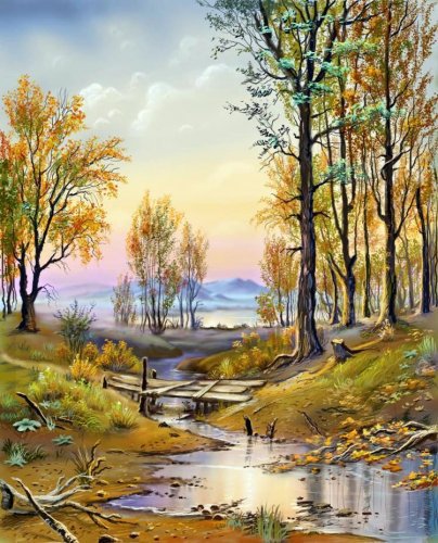 осенний пейзаж - лес, ручей, природа, осень - оригинал