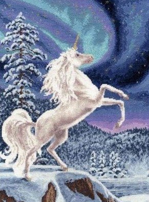 Северное сияние - природа, единорог, снег, лес, зима - оригинал