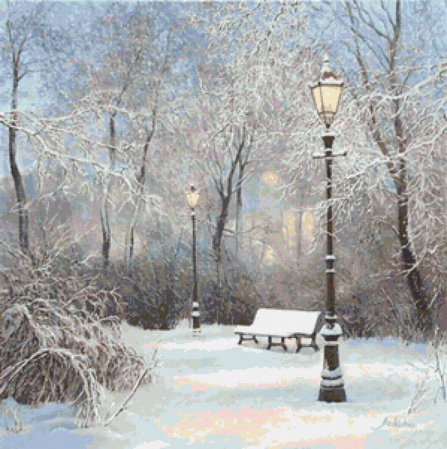 Зимняя сказка - фонари, зима, снег - предпросмотр