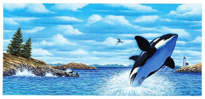 Касатка - касатка, живопись, животные, море, пейзаж - оригинал