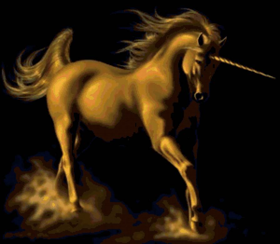 Золотой конь - единорог, конь - предпросмотр